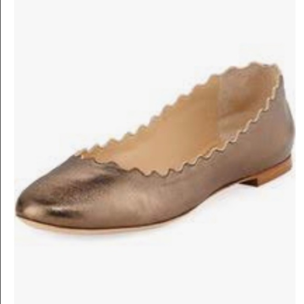 CHLOE Metallic Leather Scalloped Flats